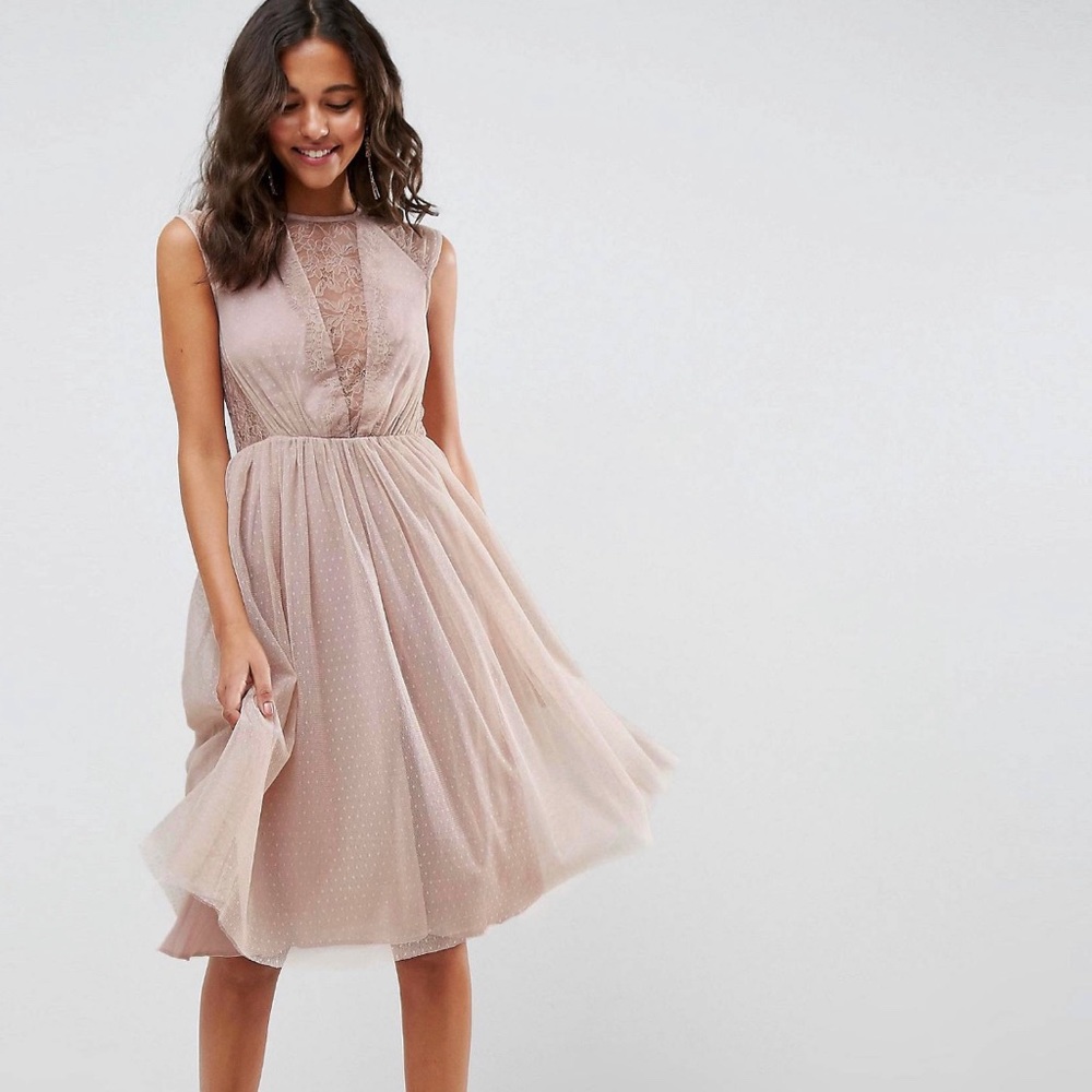 ASOS Lace TulleCap Sleeve Midi Dress